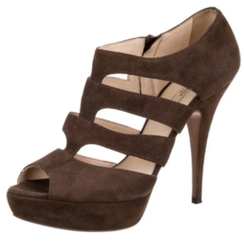 Prada Dark Brown Suede Strappy Heels